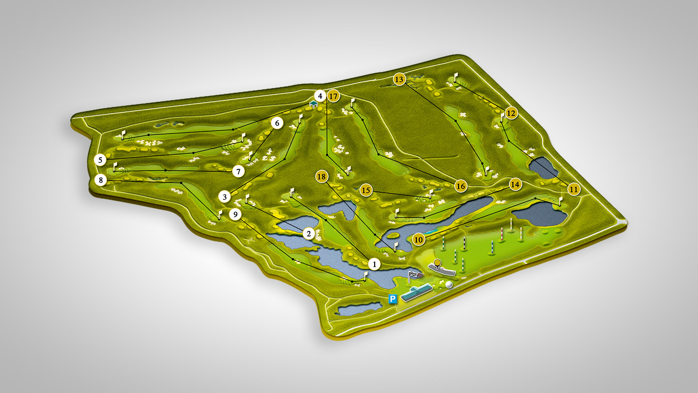 3D-Illustration Orientierungskarte der Golfanlage