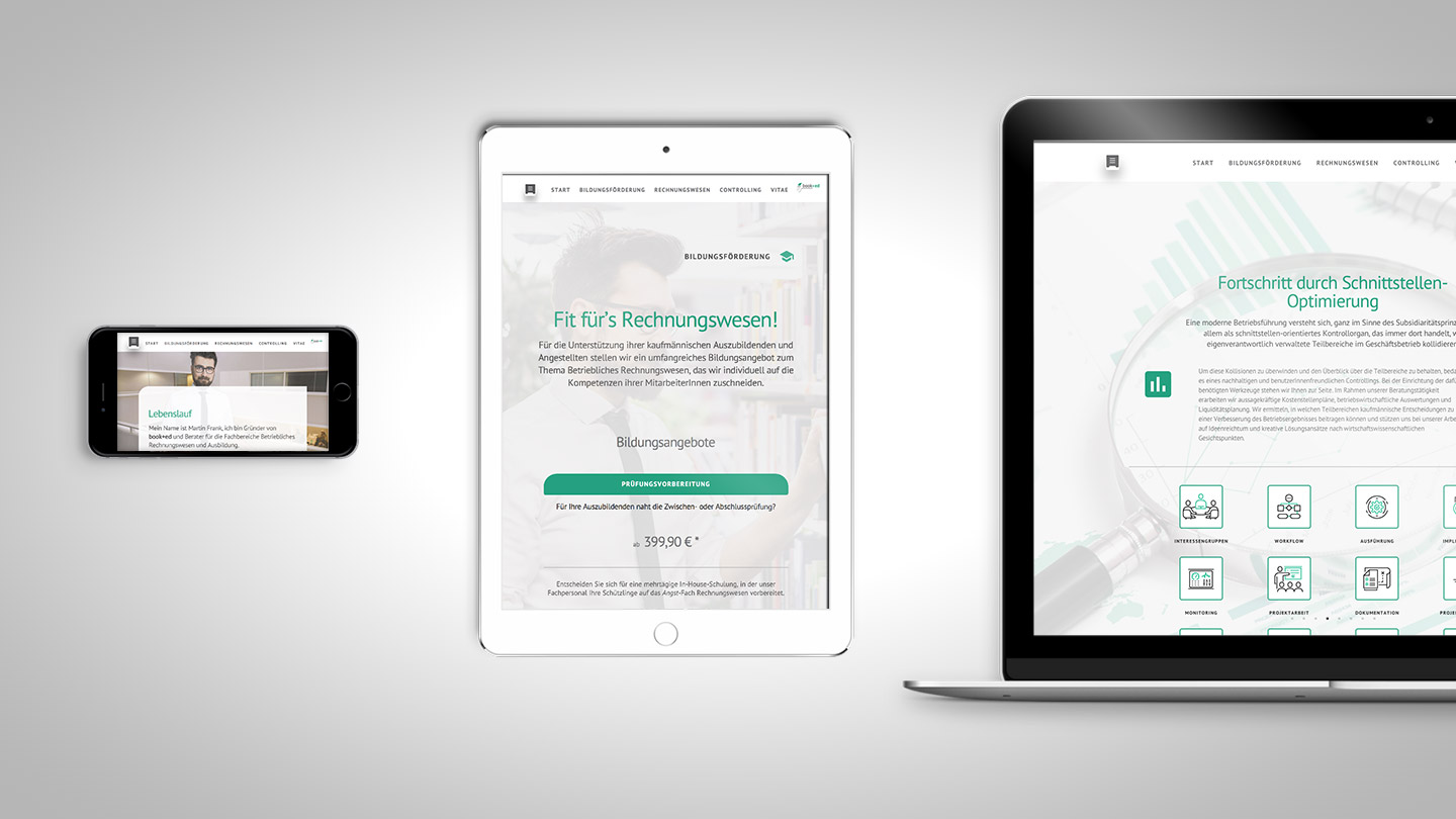 webseite booked Mobile, Tablet- und Desktopdarstellung der Webseite